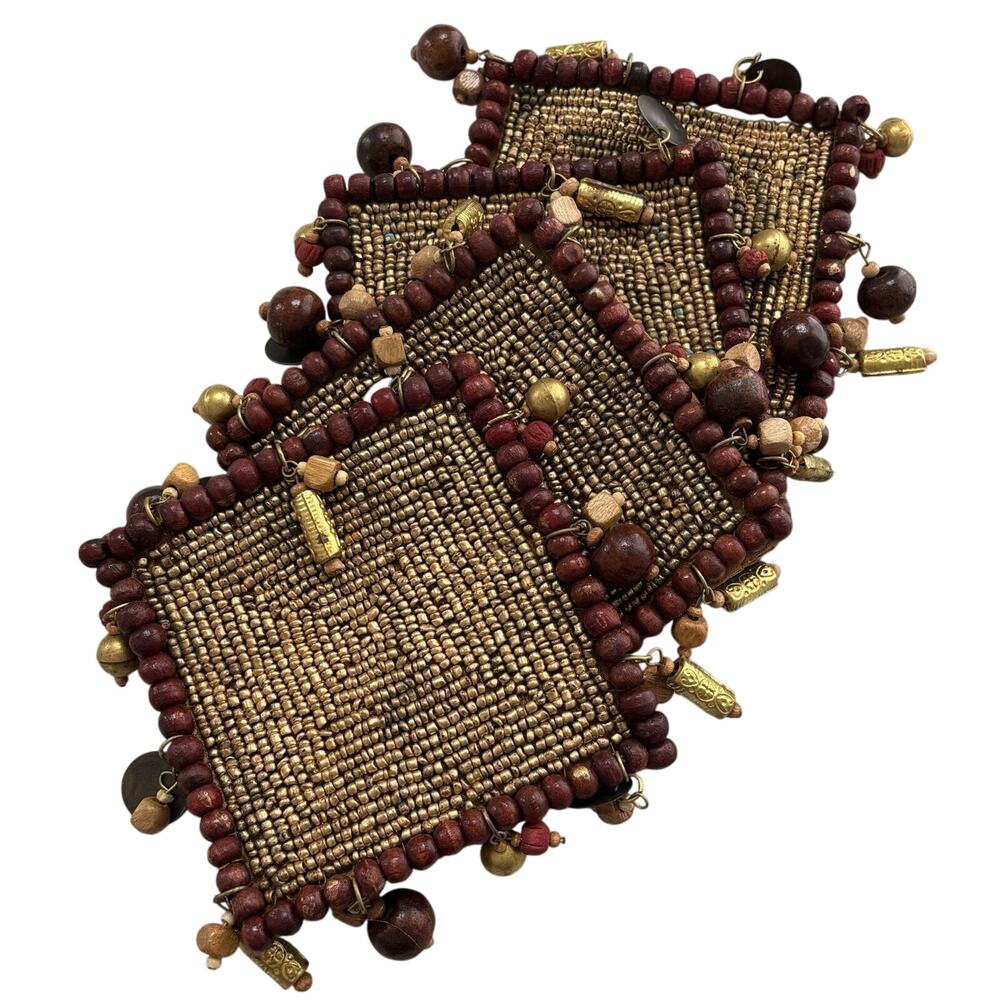 Z Gallerie Bronze Beads Wooden & Gold Bead Dangle Charms Trim Coasters Set of 4